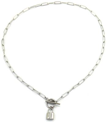 N2033-020S Collier en acier inoxydable avec cadenas de 16 mm en argent 2