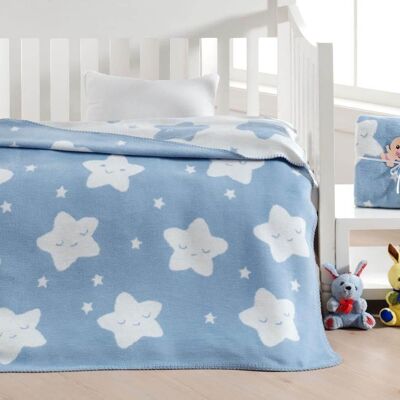 Couverture pour bébé en coton Dolce Bonita Home Star, bleu clair