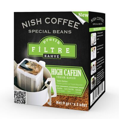 Café de filtro práctico Nish con alto contenido de cafeína, 9 g x 5
