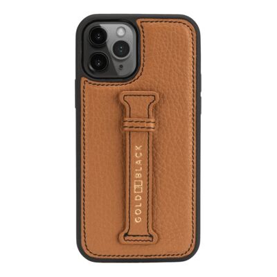 iPhone 12/12 Pro leather sleeve with finger loop nappa brown