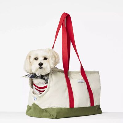Constantin Hundetragetasche aus Baumwollcanvas in Rot und Grün