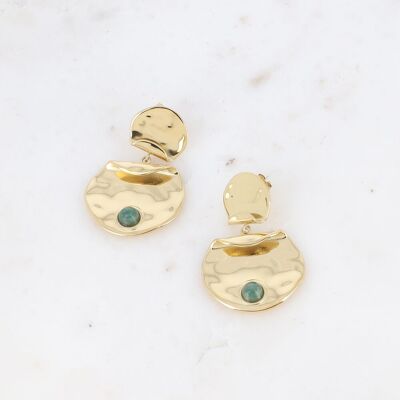Boucles pendantes - double pièce ronde recourbée, martelée et pierre naturelle