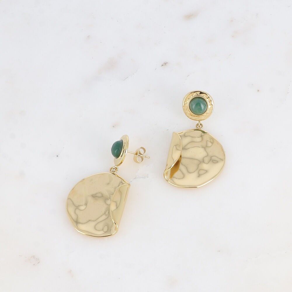 Dangle earrings - natural stone and curved and hammered round piece