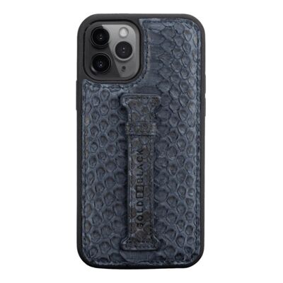 iPhone 12/12 Pro leather sleeve with finger loop python navy blue