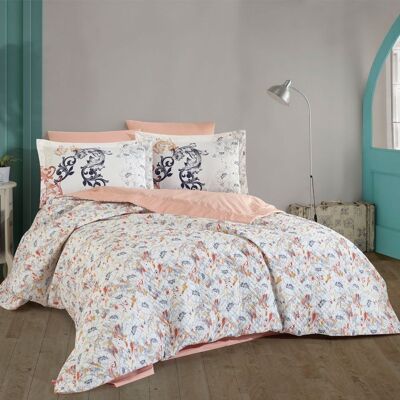 Parure de lit matelassée en popeline double Hobby Fiesta Salmon