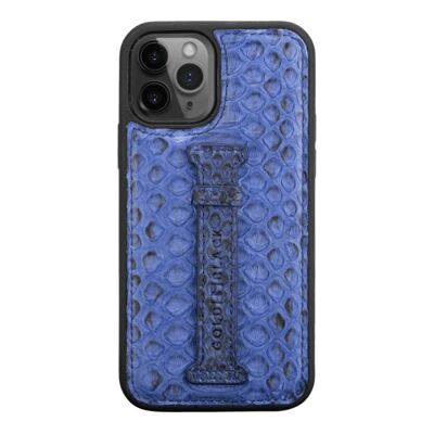 iPhone 12/12 Pro leather sleeve with finger loop python blue
