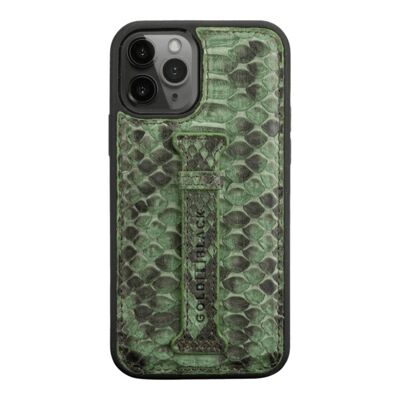 iPhone 12/12 Pro leather sleeve with finger loop python grass green