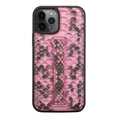 iPhone 12/12 Pro leather sleeve with finger loop Python Pink
