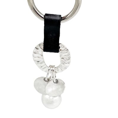 Accroche sac_porte-clés cuir et boule plaquée argent