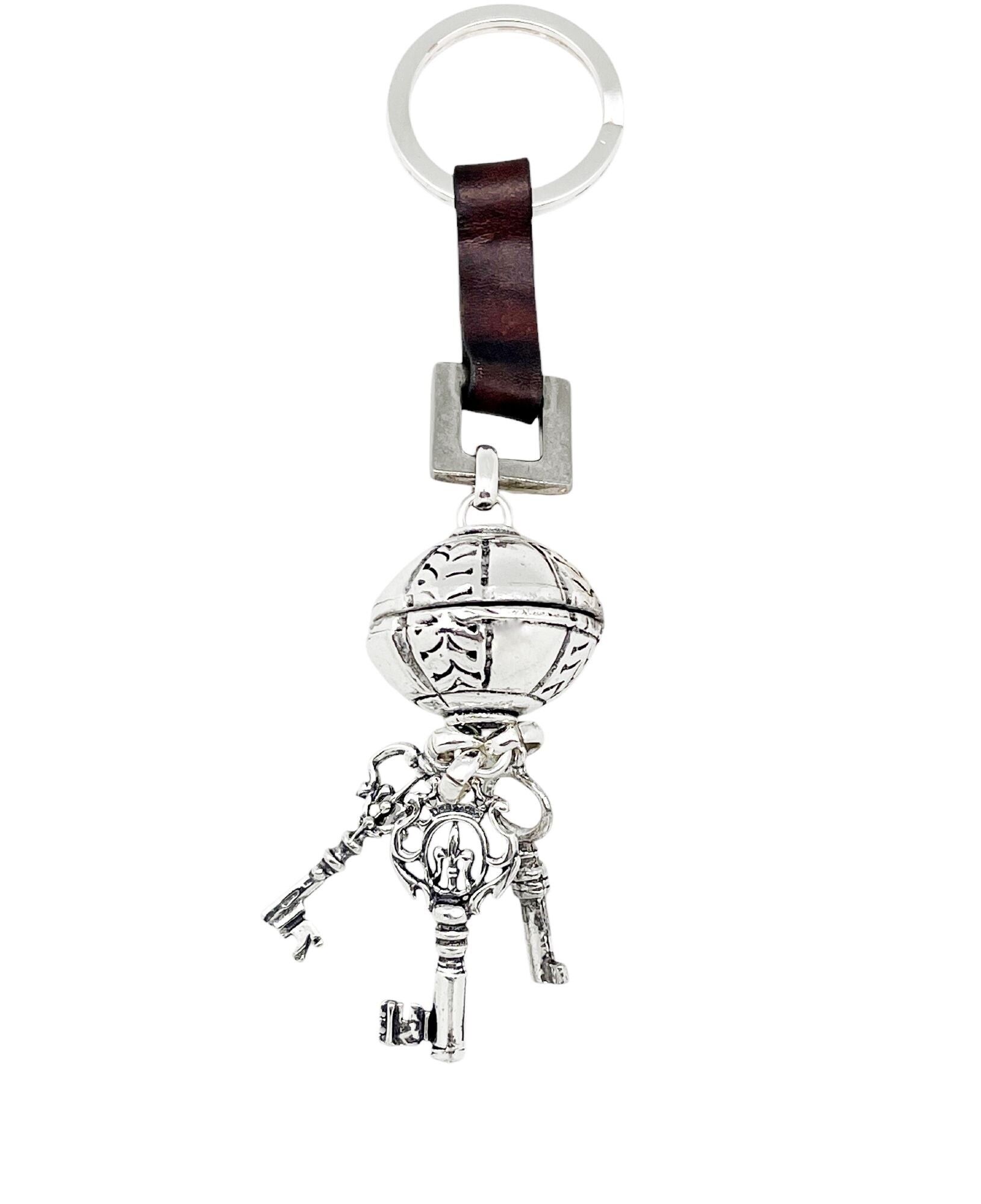 Portaborse_portachiavi a sfera con chiavi in ​​argento placcato