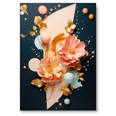 Poster di fiori rosa e oro – Stile astratto