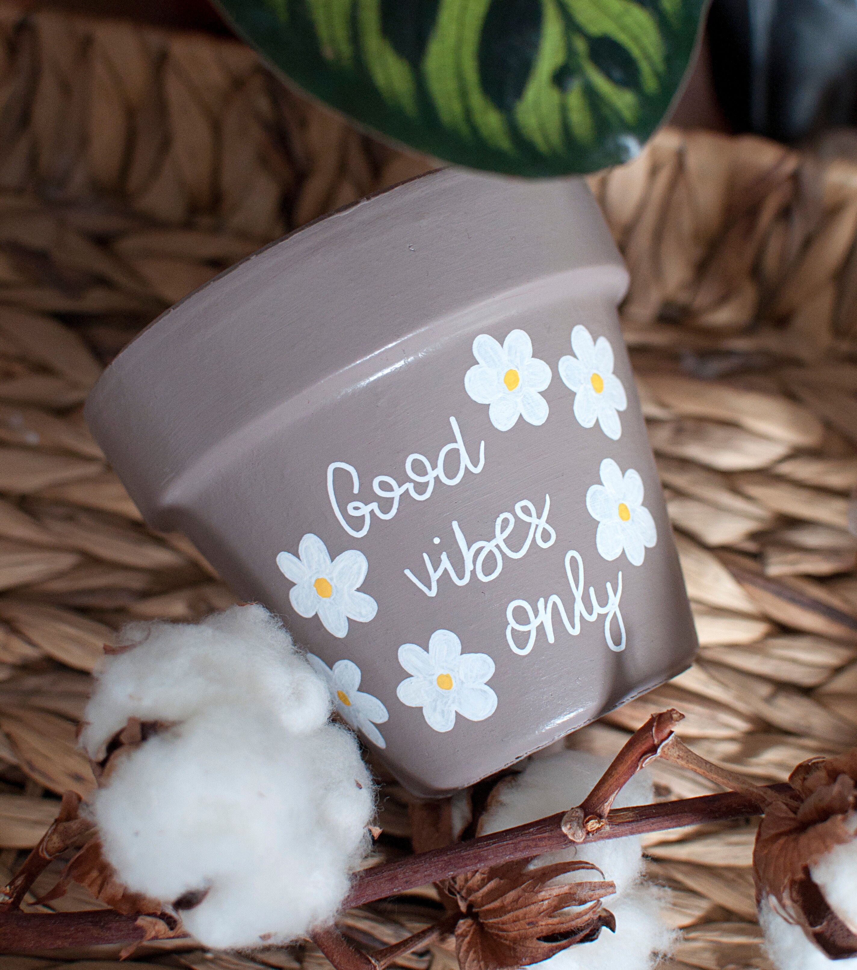 Terracotta flower pot / planter: "Goog Vibes only"