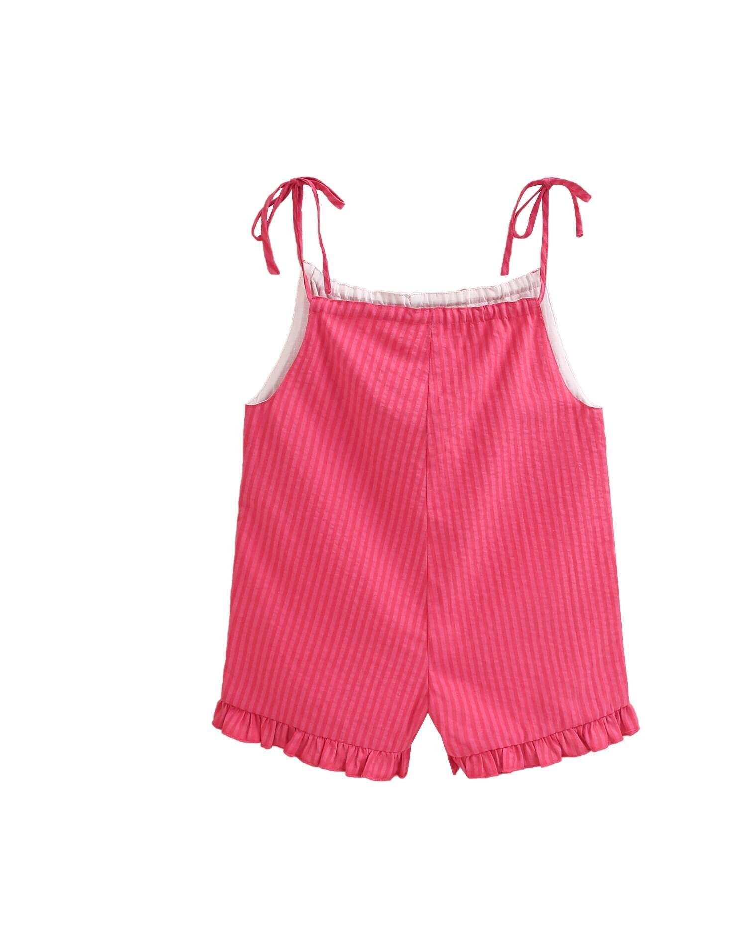 Mono de niña corto fucsia con tirantes lazo M102-21511211