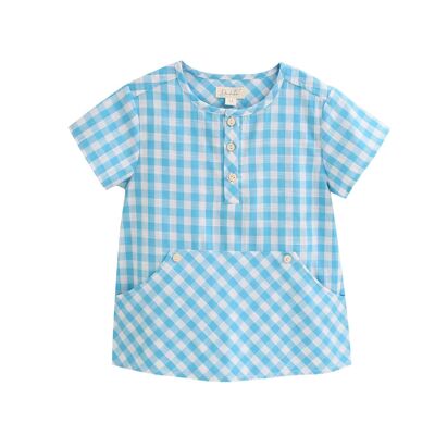 Camicia a maniche corte a quadretti turchesi per bambini M106-21512133