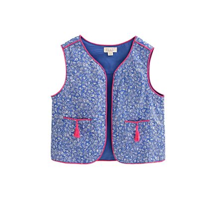 Chaleco de niña azul con estampado blanco y ribete fucsia M153-29511125