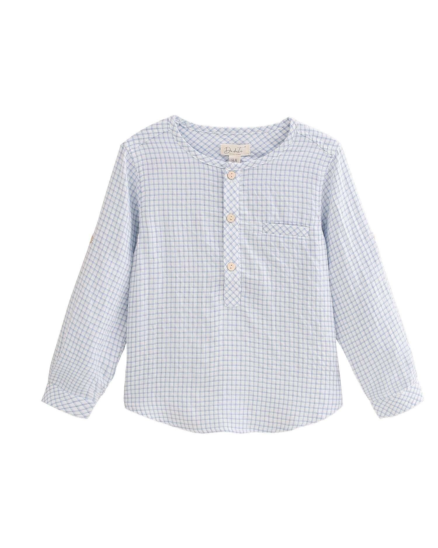 Pastellblau kariertes Jungenhemd M20-21501413