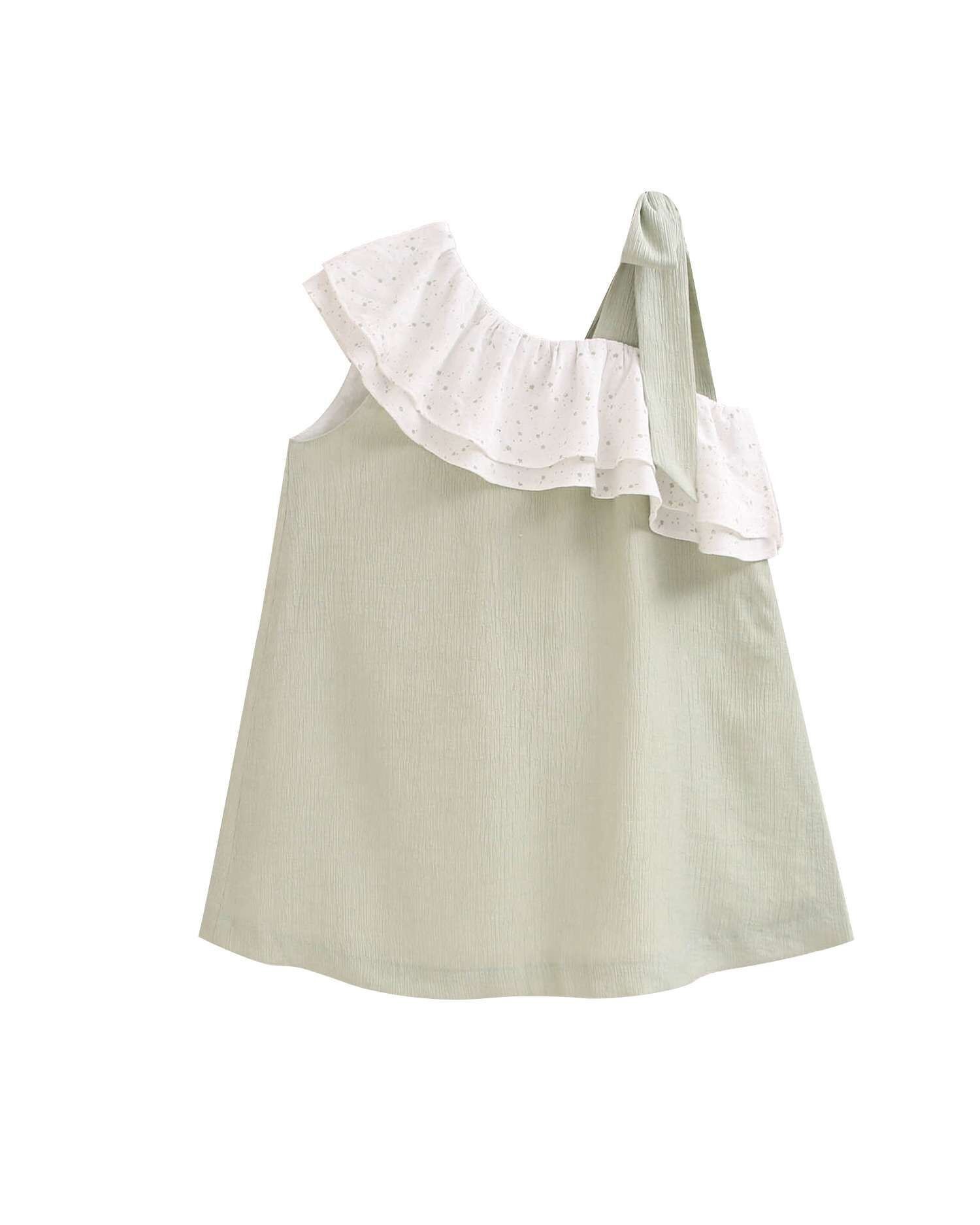 Abito bambina verde pastello con volant asimmetrico e fiocco M38-21502151
