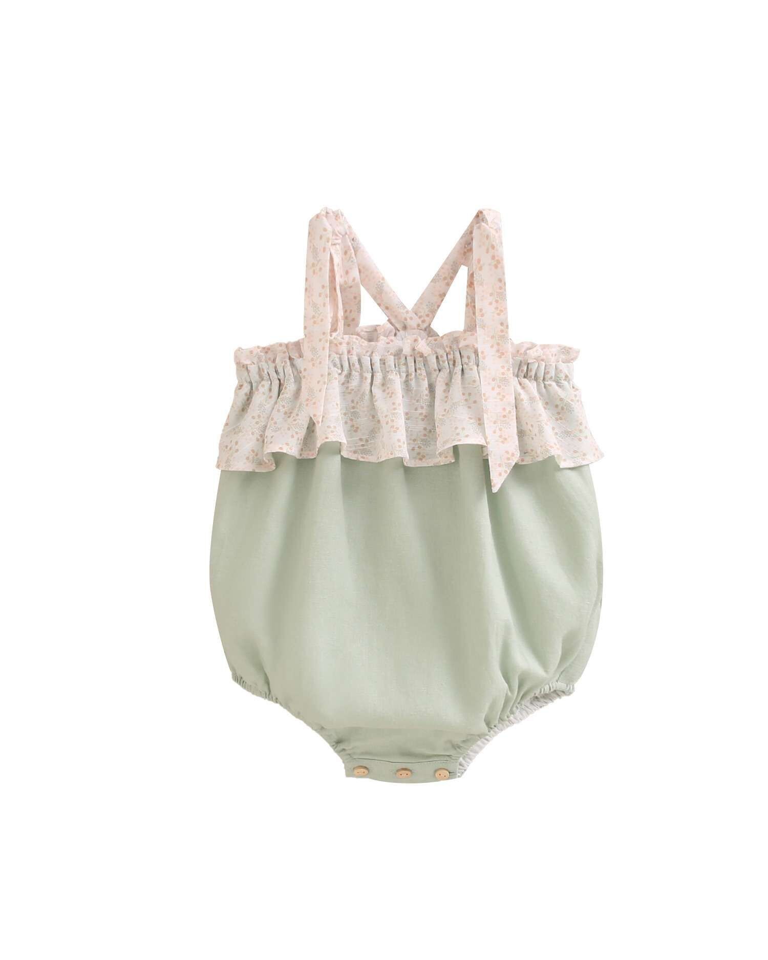 Tutina neonata verde con volant e spalline con fiocchi M62-21502352