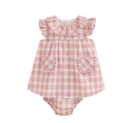 Pink gingham baby dress with pockets M71-21503082