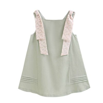 Abito verde da bambina con spalline a contrasto M65-21502411