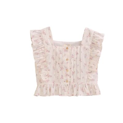 Chemisier fille blanc à imprimé fleuri et volants M83-21509065