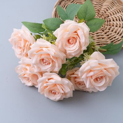 Bouquet di fiori di seta rosa, 7 steli, 41 cm di altezza - Champagne