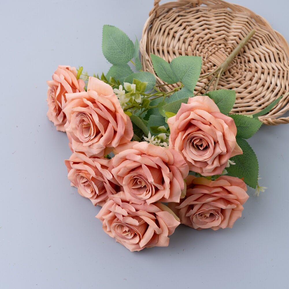 Rose Silk Flower Bouquet, 7 Stems, 41cm Tall - Powder Beige