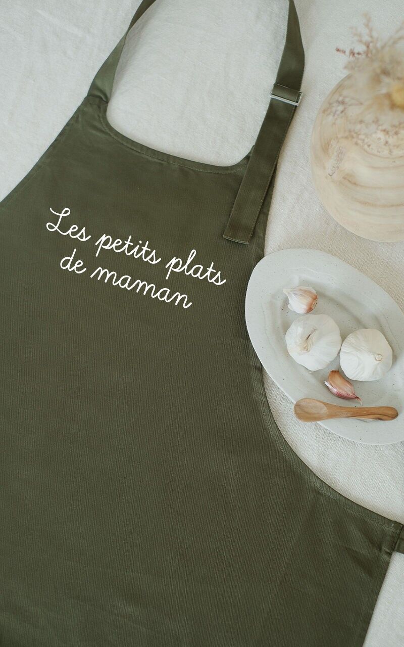 Grembiule ricamato Piattini della mamma color cachi