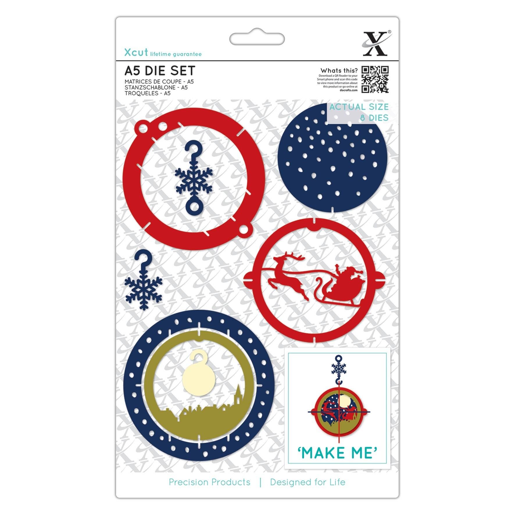 Xcut A5 Dies, Pallina di Babbo Natale Volante 7 Pezzi, Acciaio al Carbonio, Arte e Artigianato, Utensile da Taglio, Per Decorazioni Bellissime, Realizzazione di Biglietti, Incarto Etichette Regalo, Scrapbooking, Realizzazione Inviti, Crafters Companion