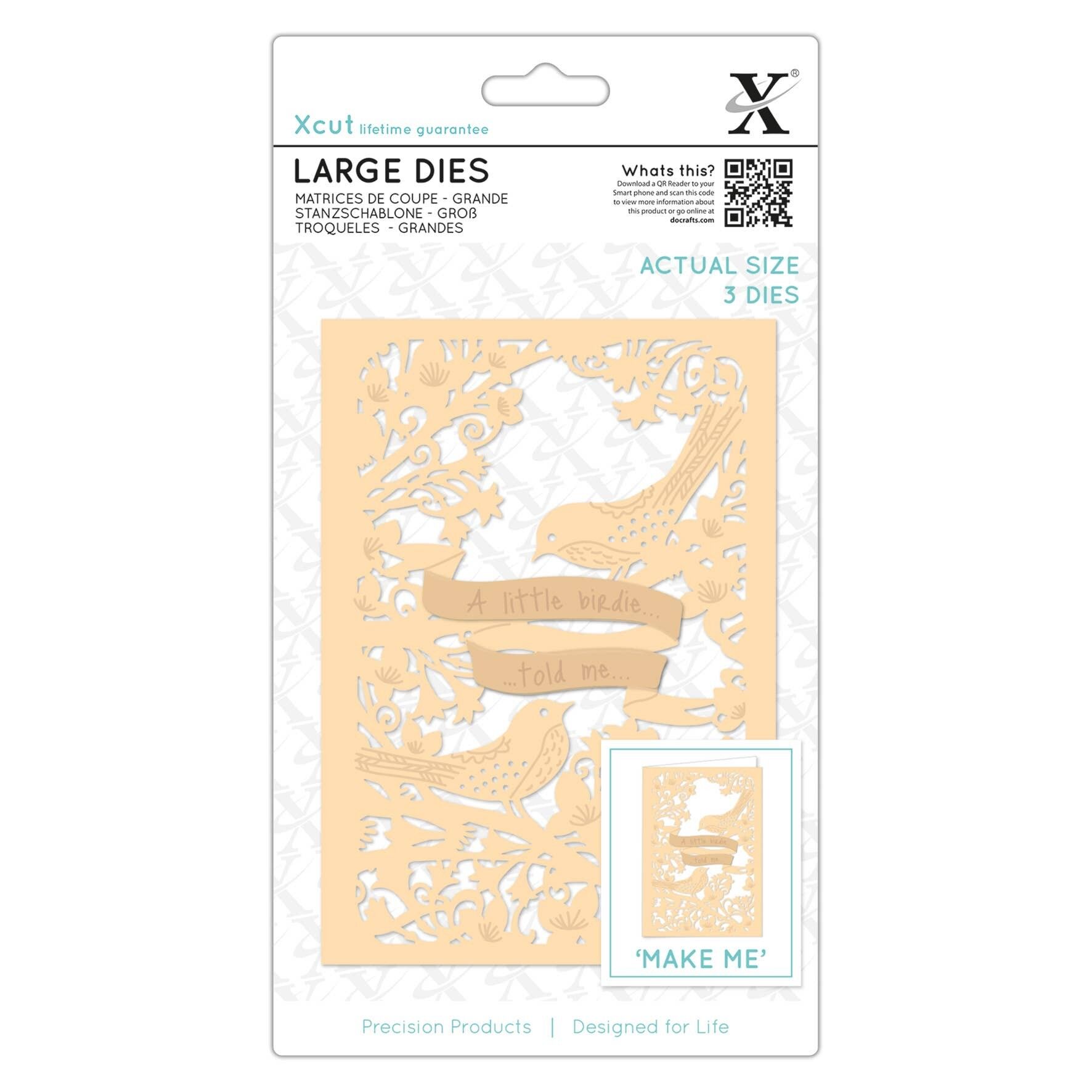 Xcut Large Dies, A Little Birdie, 3 pezzi in acciaio al carbonio, forniture per utensili da taglio in carbonio per artigianato artistico, per splendide decorazioni, etichette regalo per la creazione di biglietti, confezioni, scrapbooking, inviti, Crafters Companion