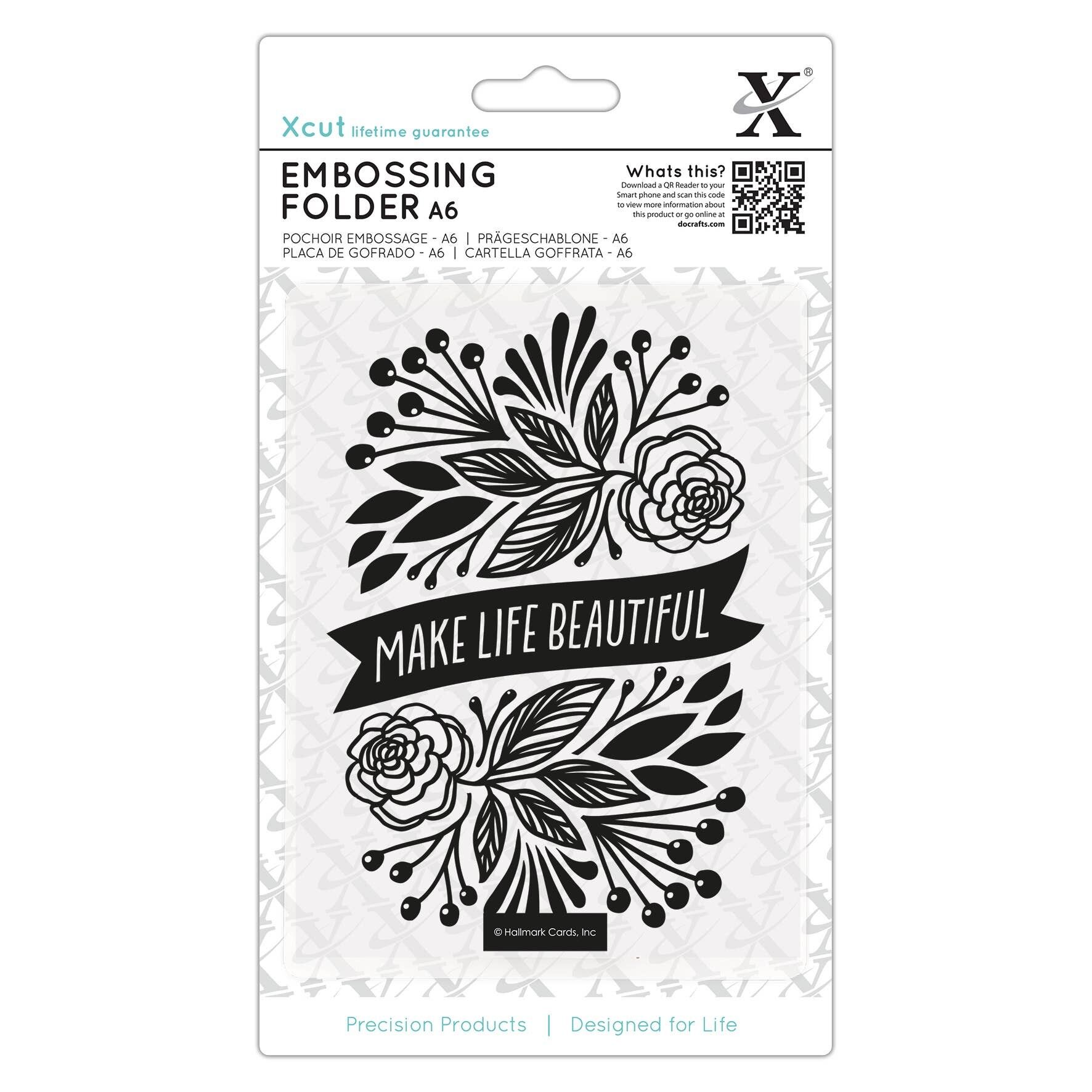 Xcut A6-Prägefolder „Make Life Beautiful“, DIY-Kunst- und Bastelzubehör, Kartenherstellungszubehör, Prägedekoration, Rillzubehör und Bastelwerkzeugzubehör, Scrapbooking, Prägestempelkissen