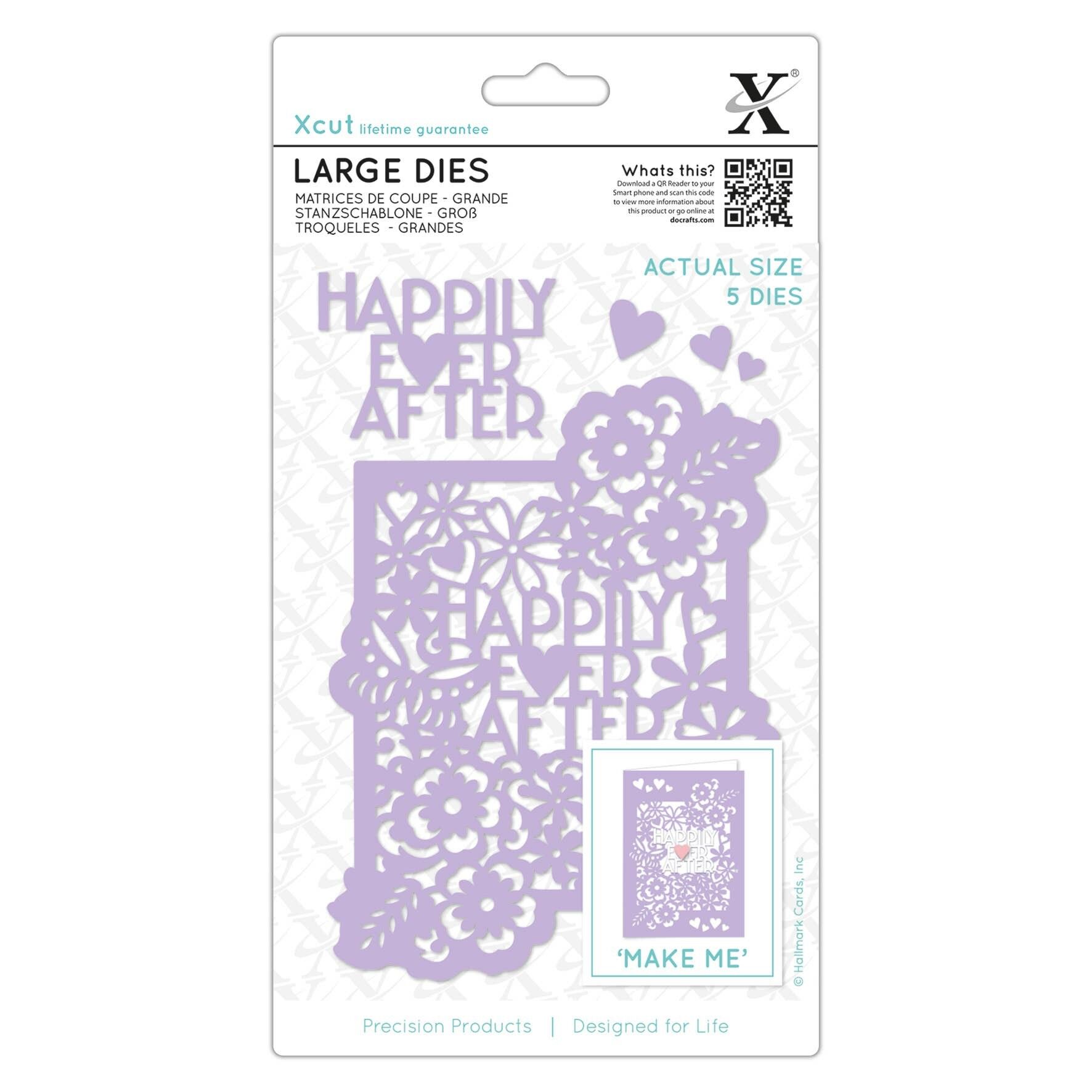 Xcut Large Dies Happily Ever After, 5 pezzi in acciaio al carbonio, arte e artigianato, forniture per utensili da taglio, bellissime decorazioni, creazione di biglietti, confezioni regalo, scrapbooking, creazione di inviti, Crafters Companion
