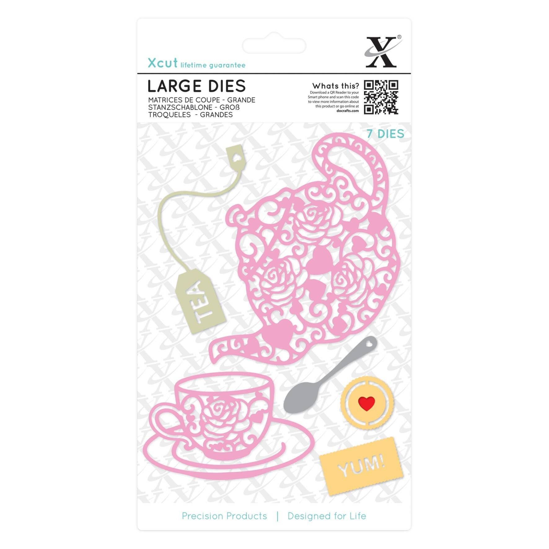 Xcut Large Dies Filigree Tea Time, 7 pezzi, acciaio al carbonio, forniture per utensili da taglio per artigianato artistico, bellissime decorazioni, creazione di biglietti, etichette regalo, confezioni, scrapbooking, creazione di inviti, Crafters Companion