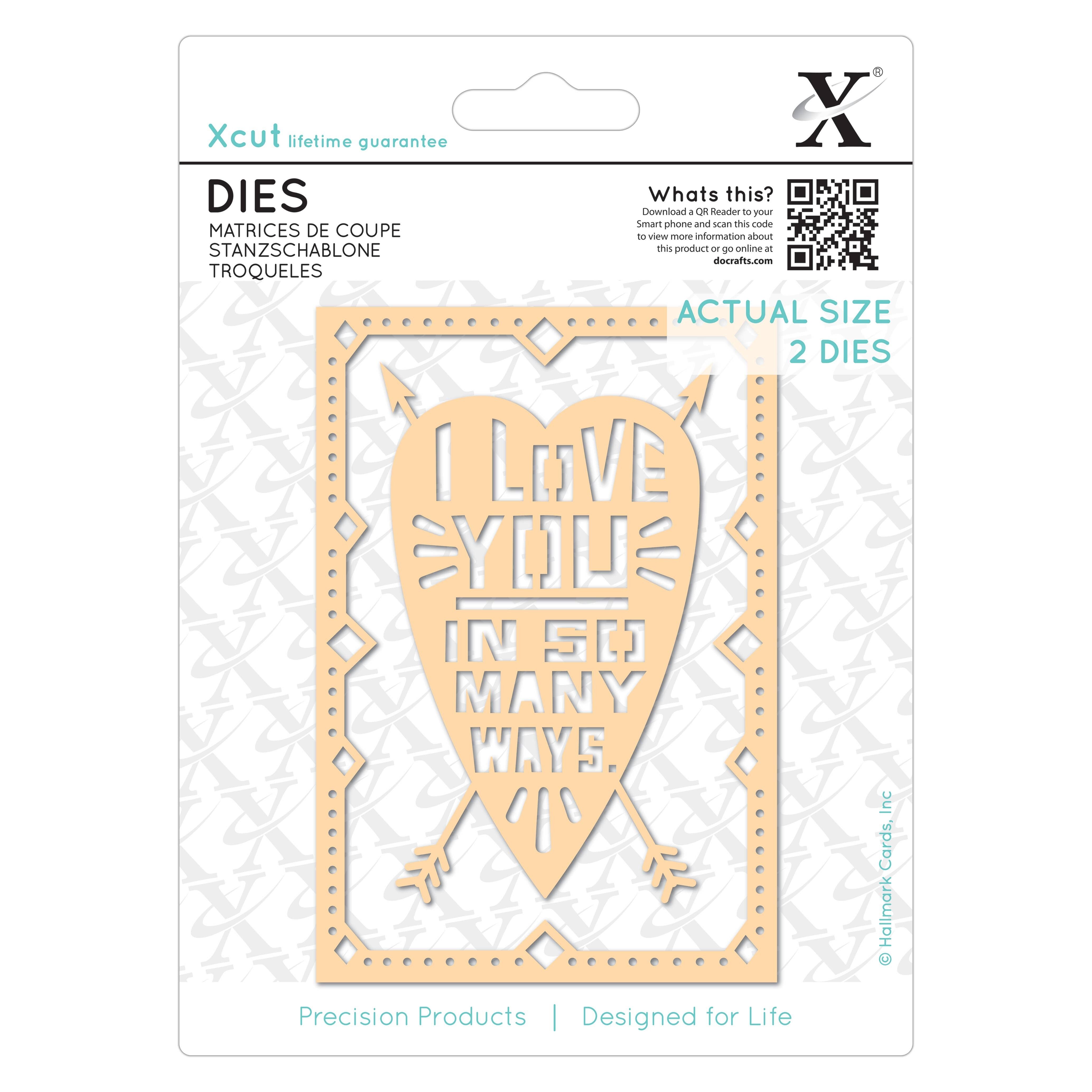 Xcut Dies I Love You, 2 pezzi, acciaio al carbonio, arte e artigianato, forniture per utensili da taglio, per splendide decorazioni, creazione di biglietti, etichette regalo, confezioni, scrapbooking, creazione di inviti, Crafters Companion