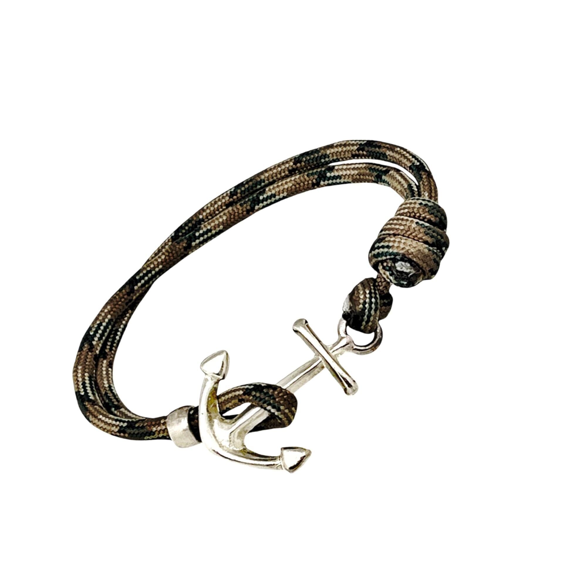 Braccialetto con ancora in paracord in diaspro verde e argento placcato