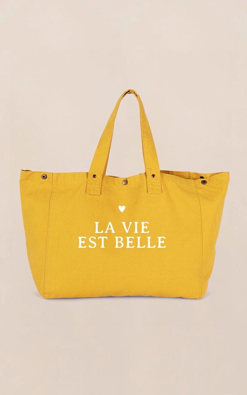 Borsa tote grande a forma di cuore La vita è bella Giallo