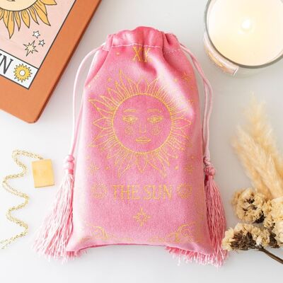 Bolsa de terciopelo con cordón y diseño de tarot vintage de The Sun