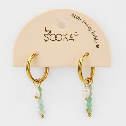 boucles d'oreilles acier perle douce pierres olives