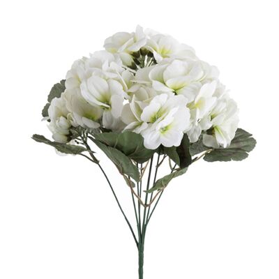 Geranium Silk Flower Bouquet, 5 Stems, Height: 33cm - White