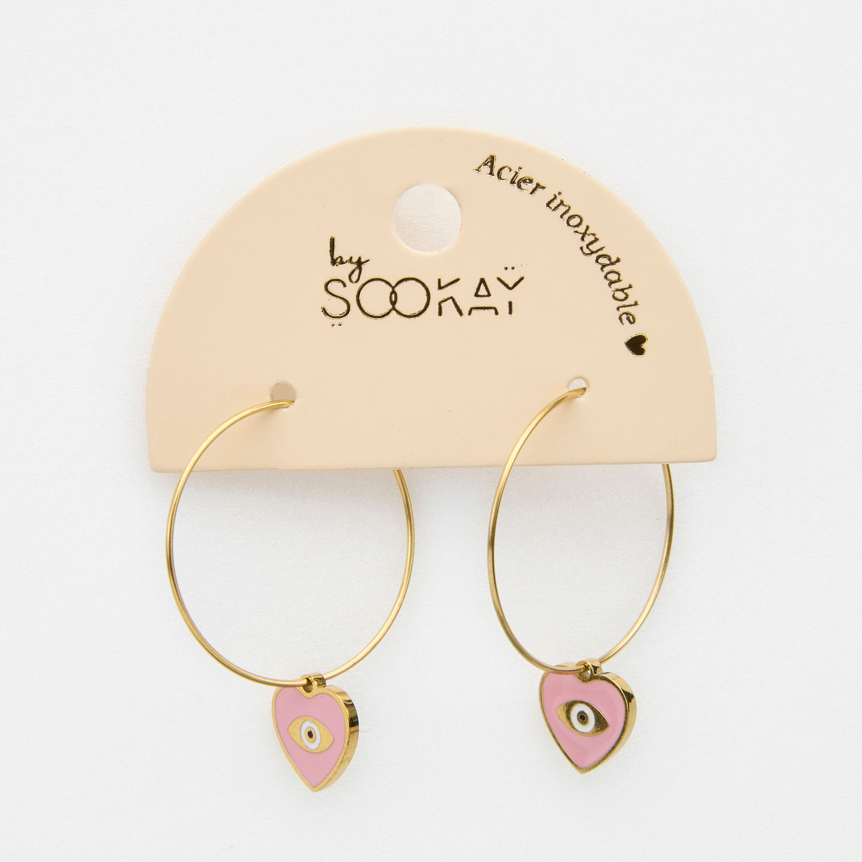 orecchini creoli in acciaio a forma di cuore rosa