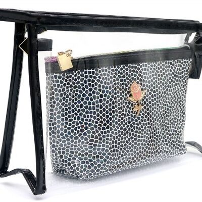 BAG200-019 Estuche de maquillaje Shiny Black-Transparant Set 24x16x5cm