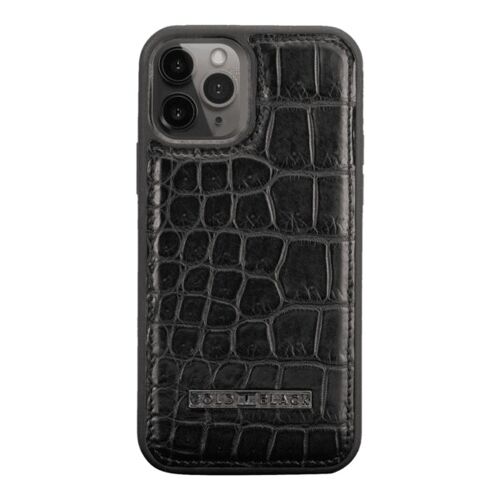 iPhone 12 / 12 Pro Lederhülle Crocodile Schwarz