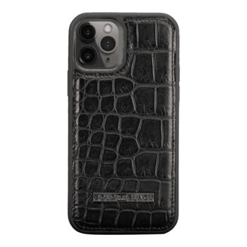 Etui cuir iPhone 12/12 Pro Crocodile Noir 1