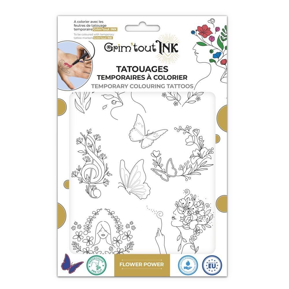 Grim'tout Ink - Tatuaggi temporanei colorati FLOWER POWER