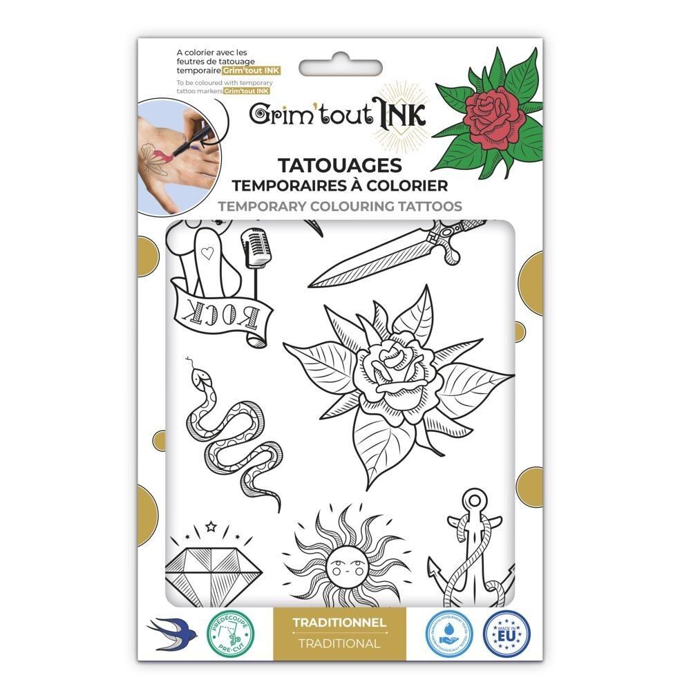 Grim'tout Ink - Tatuaggi temporanei colorati TRADIZIONALI