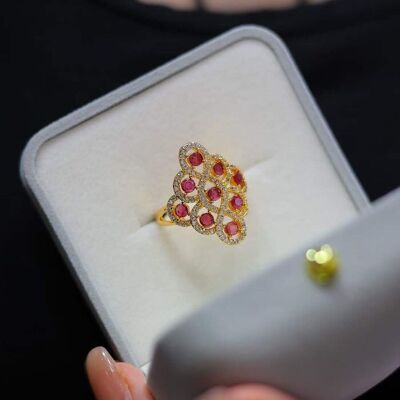 Bague à cadre royal rubis véritable, réglable