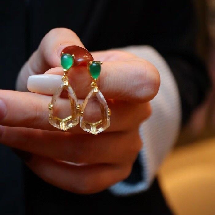 Orecchini Waterdrop in cristallo di quarzo trasparente fantasia