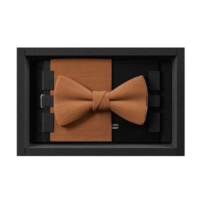 MAY-TIE men's bow tie made of linen-cork | Orange | Butterfly | Set incl.linen pocket square
