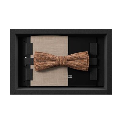 MAY-TIE men's bow tie made of cork | Wood brown | Skinny Batwing | Set incl.linen pocket square