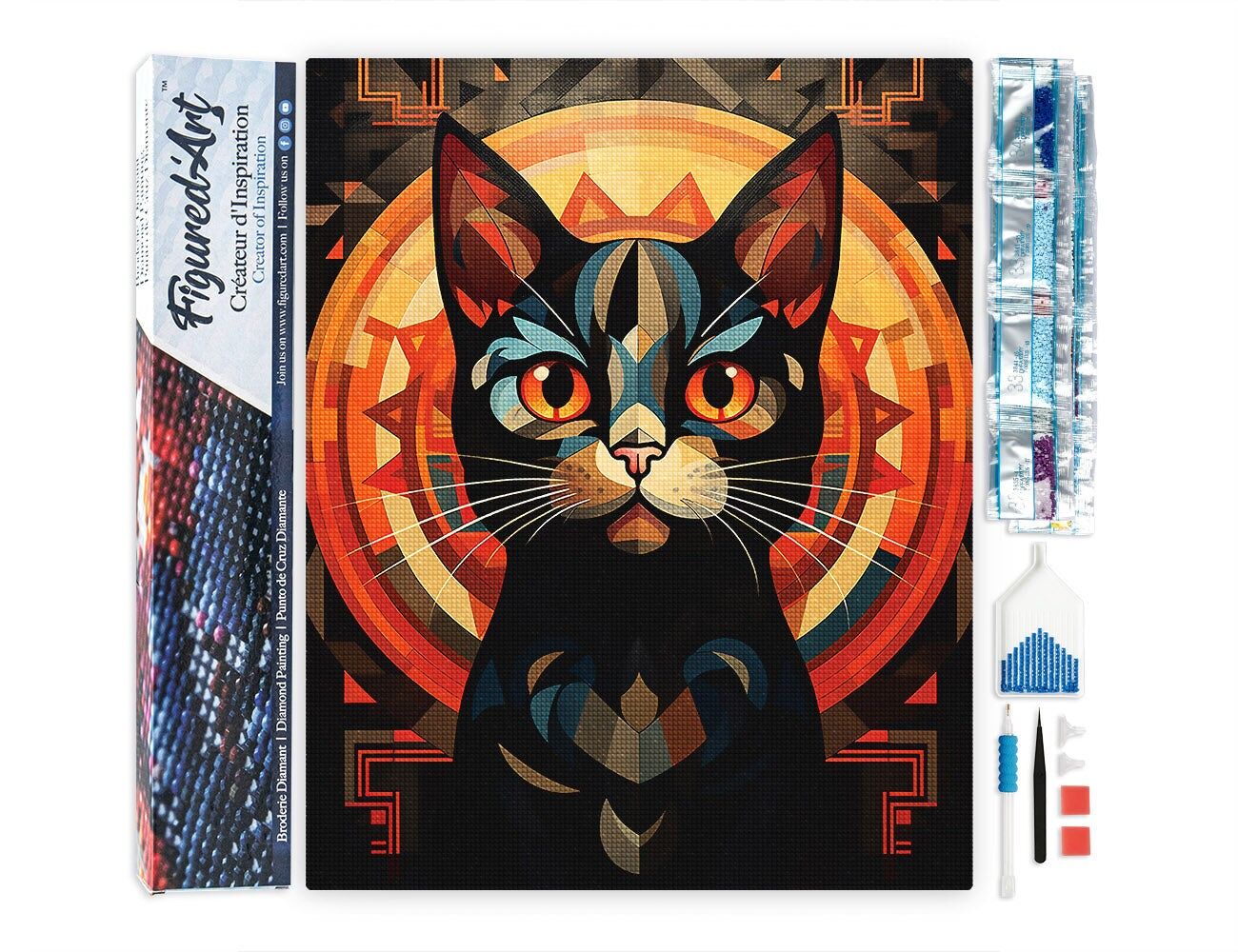 Diamantstickerei - Schwarze Katze im Art Deco-Stil